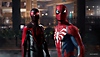 Peter Parker and Miles Morales stand in a park and look into the distance.